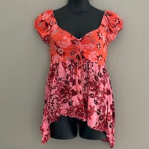 Free People Orange and Pink Top
